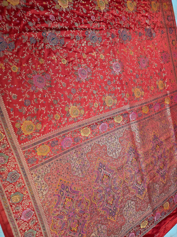 MASHRU KATAN SILK IN CRIMSON RED WITH MINAKARI ZARIWORK