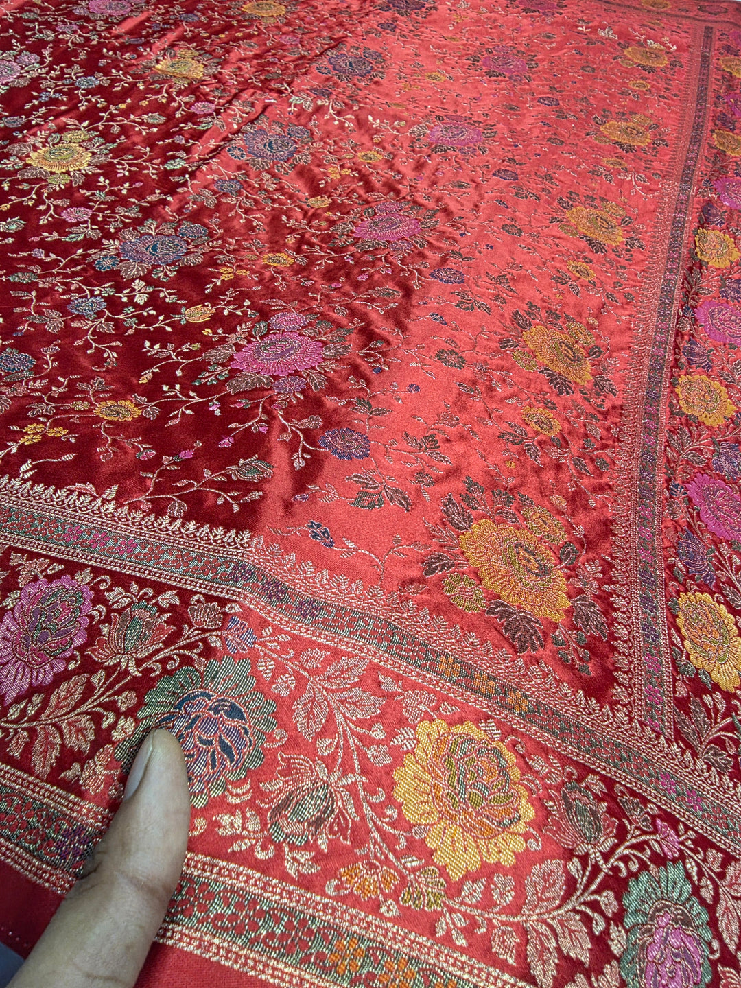 MASHRU KATAN SILK IN CRIMSON RED WITH MINAKARI ZARIWORK