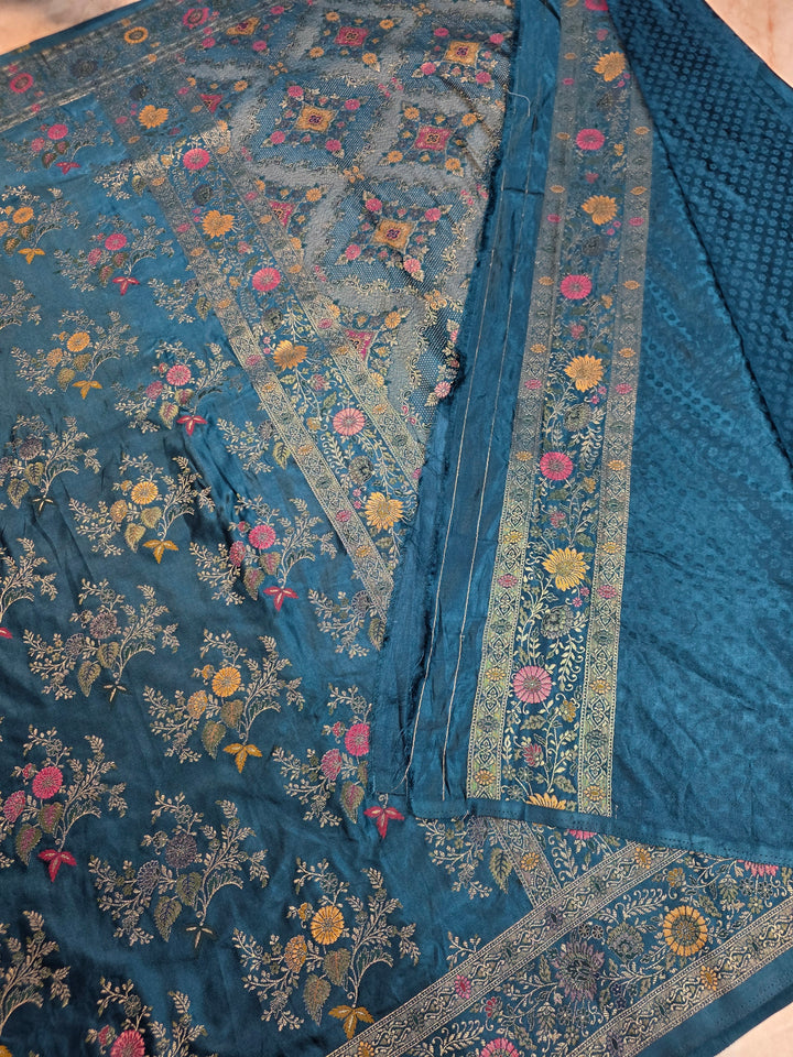 MHRUKATAN SILK IN ROYAL BLUE WITH MINAKARI ZARIWORK