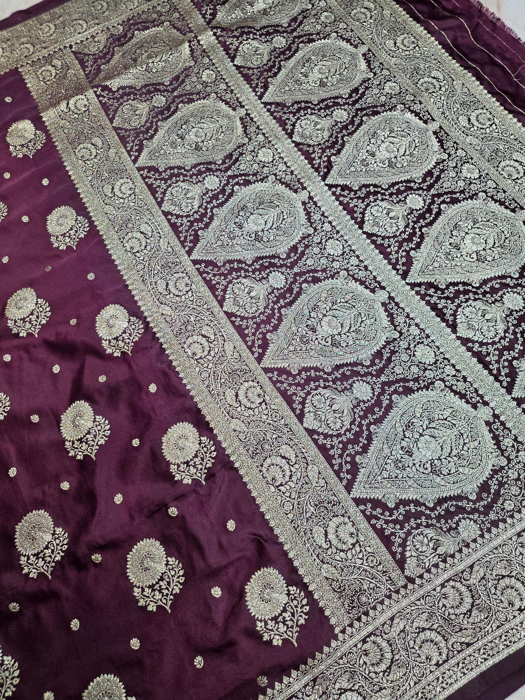 MASHRU KATAN SILK IN VINE COLOUR WITH GOLD ZARIWORK