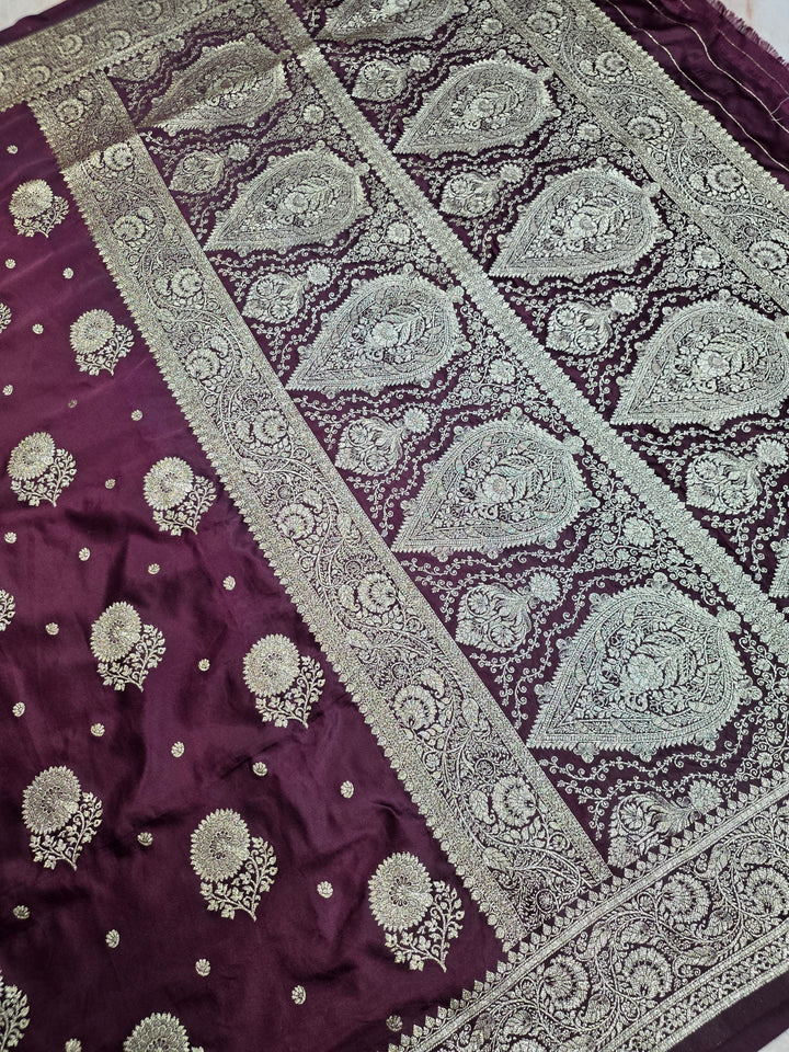 MASHRU KATAN SILK IN VINE COLOUR WITH GOLD ZARIWORK