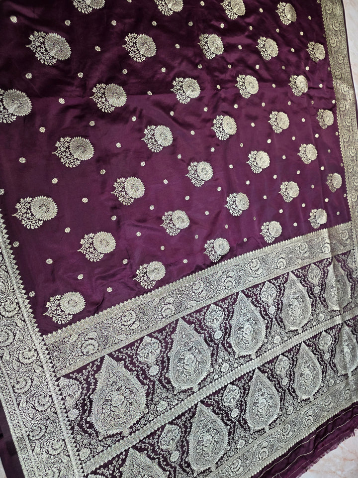 MASHRU KATAN SILK IN VINE COLOUR WITH GOLD ZARIWORK