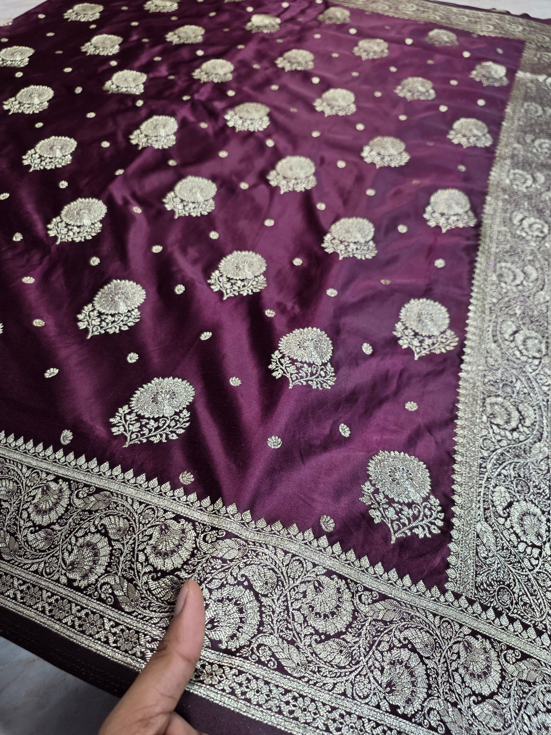 MASHRU KATAN SILK IN VINE COLOUR WITH GOLD ZARIWORK