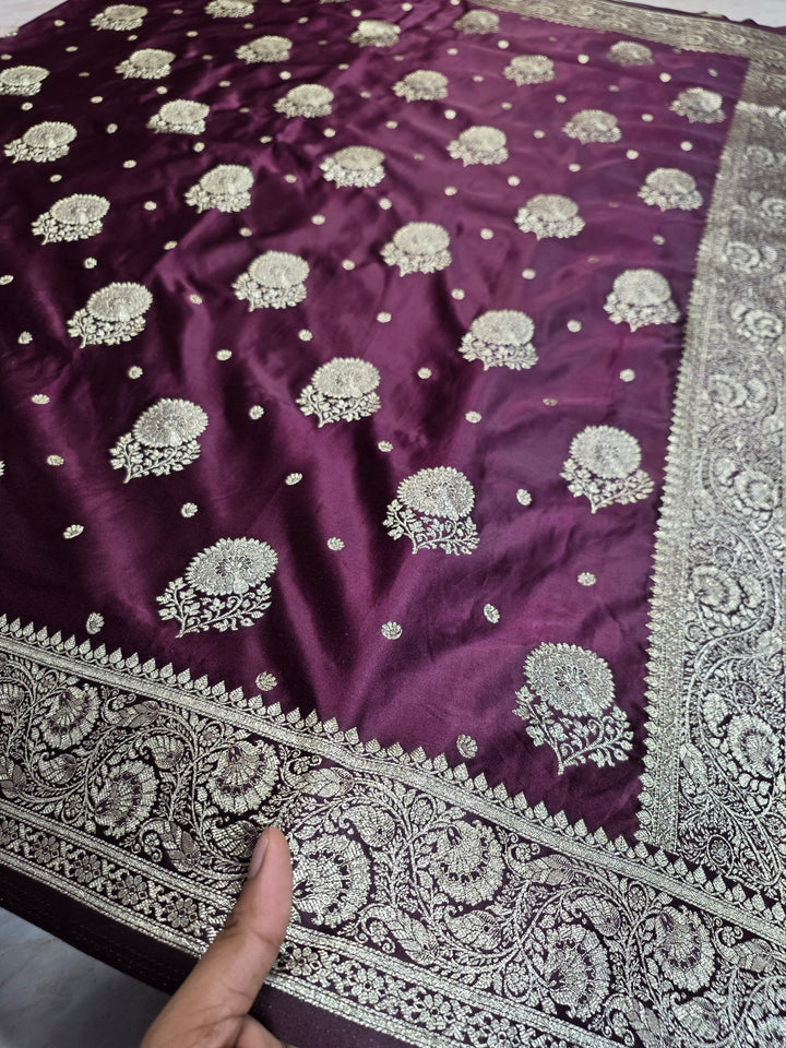 MASHRU KATAN SILK IN VINE COLOUR WITH GOLD ZARIWORK