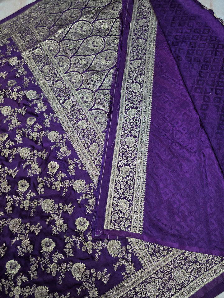 MASHRU KATAN SILK IN ROYAL PURPLE WITH GOLD ZARIWORK