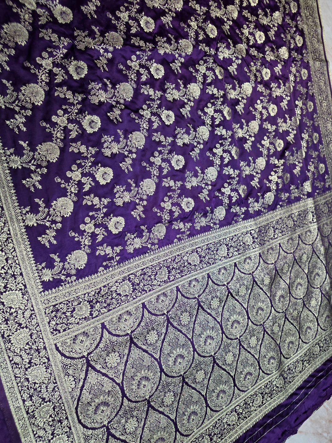 MASHRU KATAN SILK IN ROYAL PURPLE WITH GOLD ZARIWORK