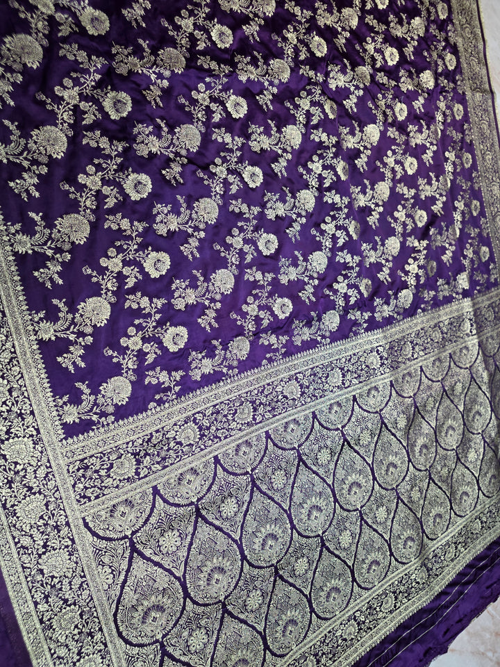 MASHRU KATAN SILK IN ROYAL PURPLE WITH GOLD ZARIWORK