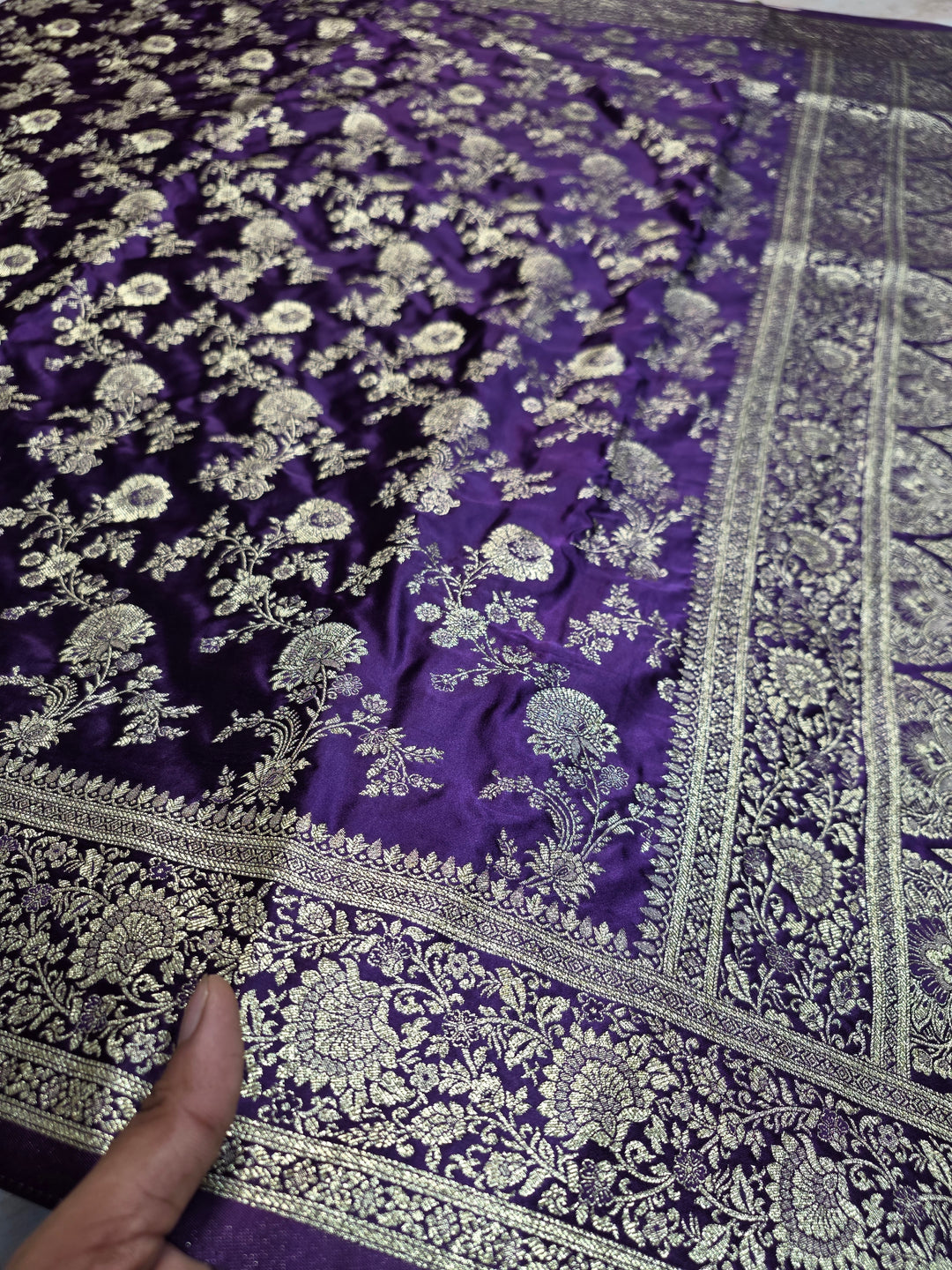 MASHRU KATAN SILK IN ROYAL PURPLE WITH GOLD ZARIWORK