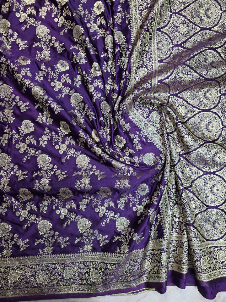 MASHRU KATAN SILK IN ROYAL PURPLE WITH GOLD ZARIWORK