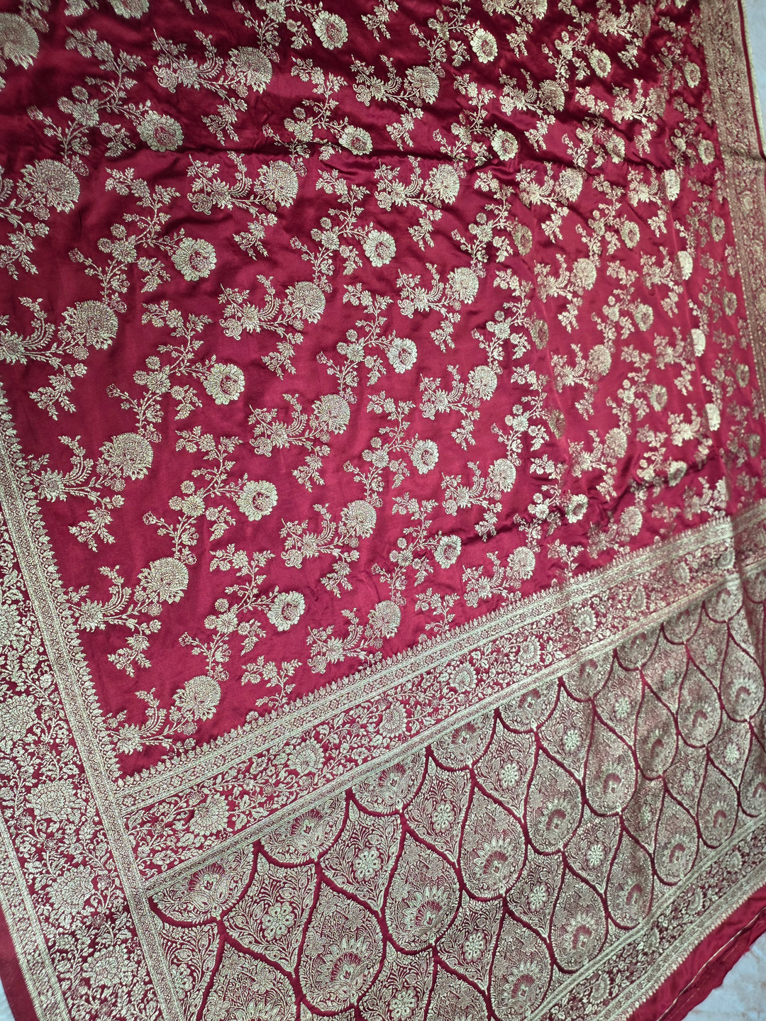 MASHRU KATAN SILK IN RED COLOUR WITH GOLD ZARIWORK