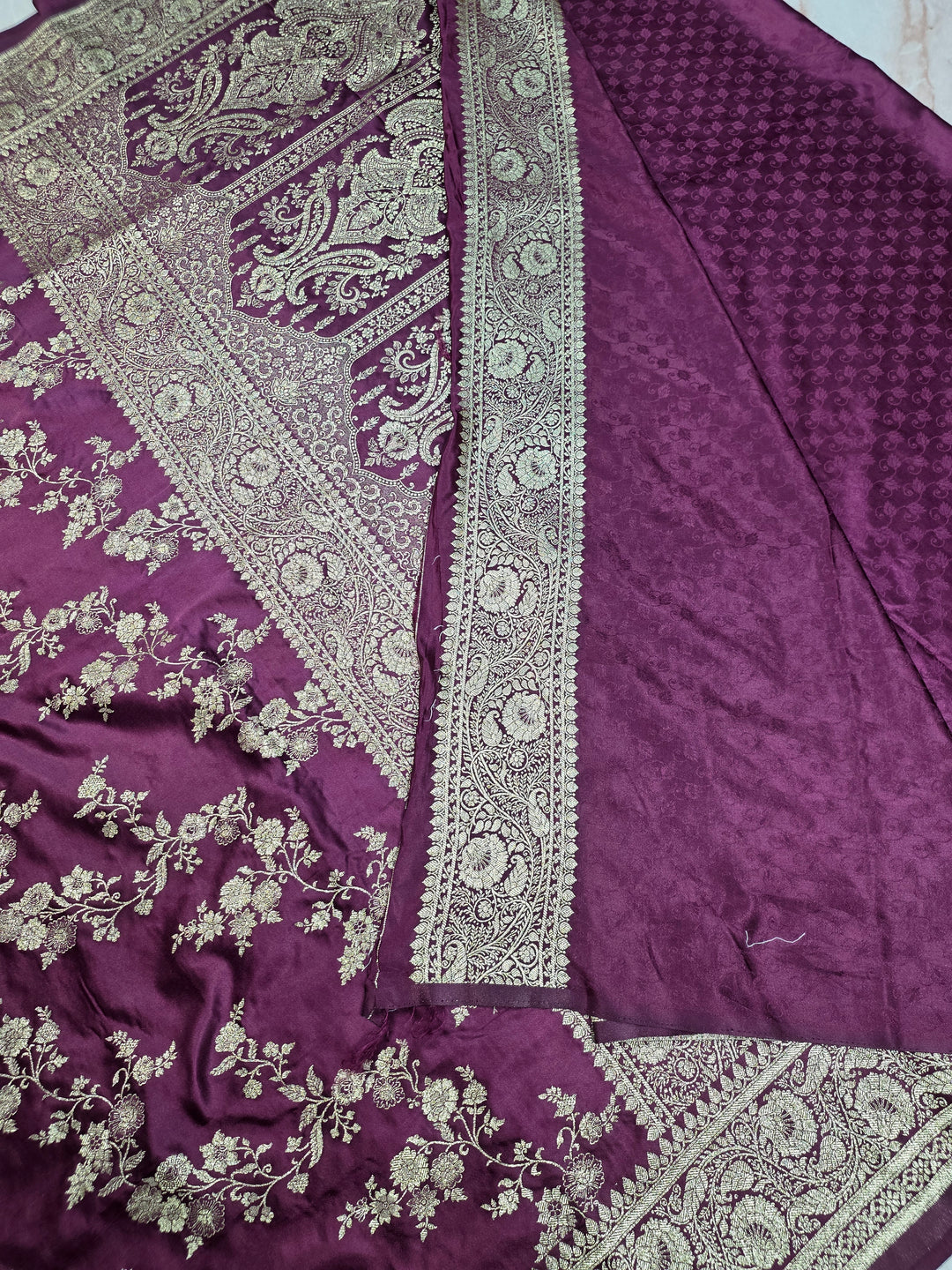 MASHRU KATAN SILK IN MAGENTA COLOUR WITH GOLD ZARIWORK