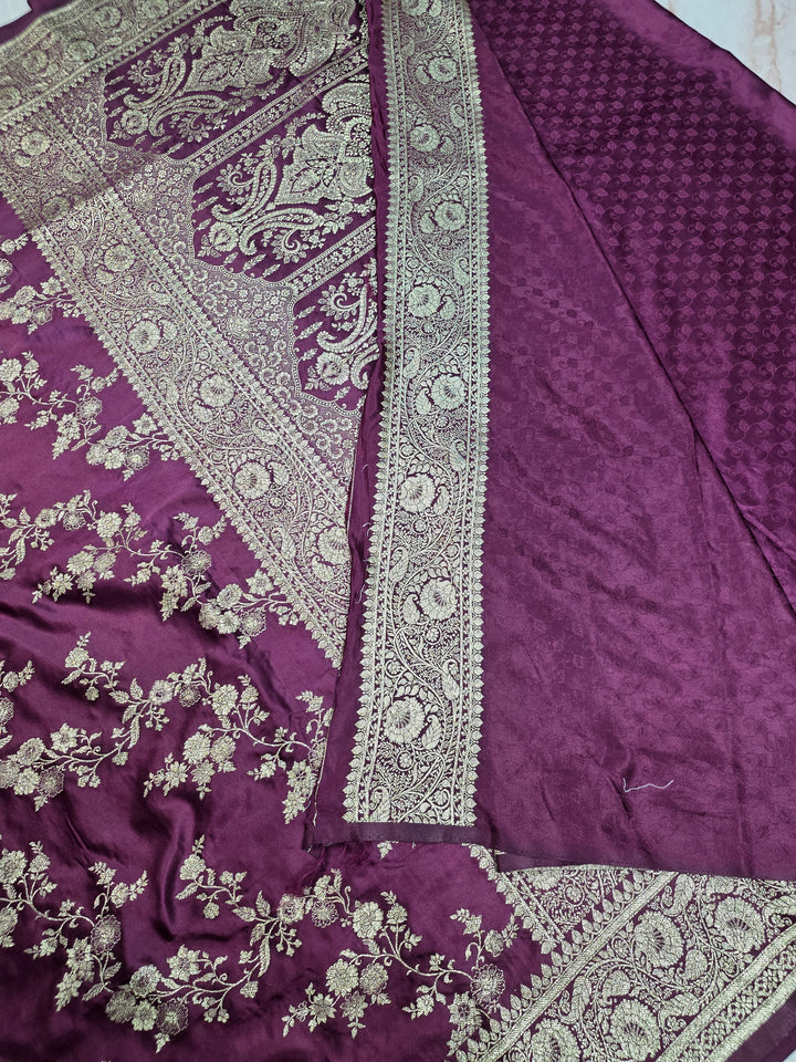 MASHRU KATAN SILK IN MAGENTA COLOUR WITH GOLD ZARIWORK
