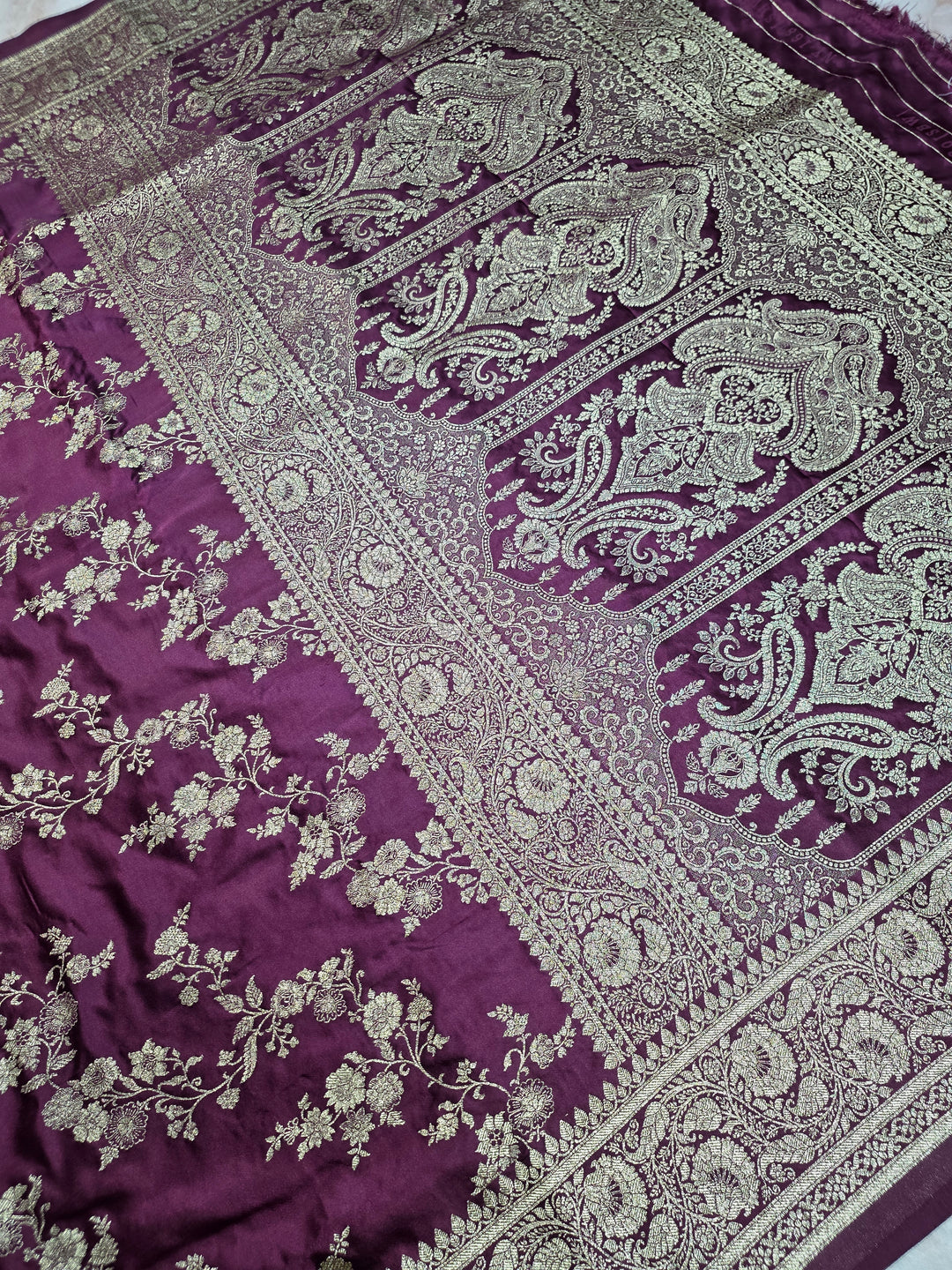 MASHRU KATAN SILK IN MAGENTA COLOUR WITH GOLD ZARIWORK
