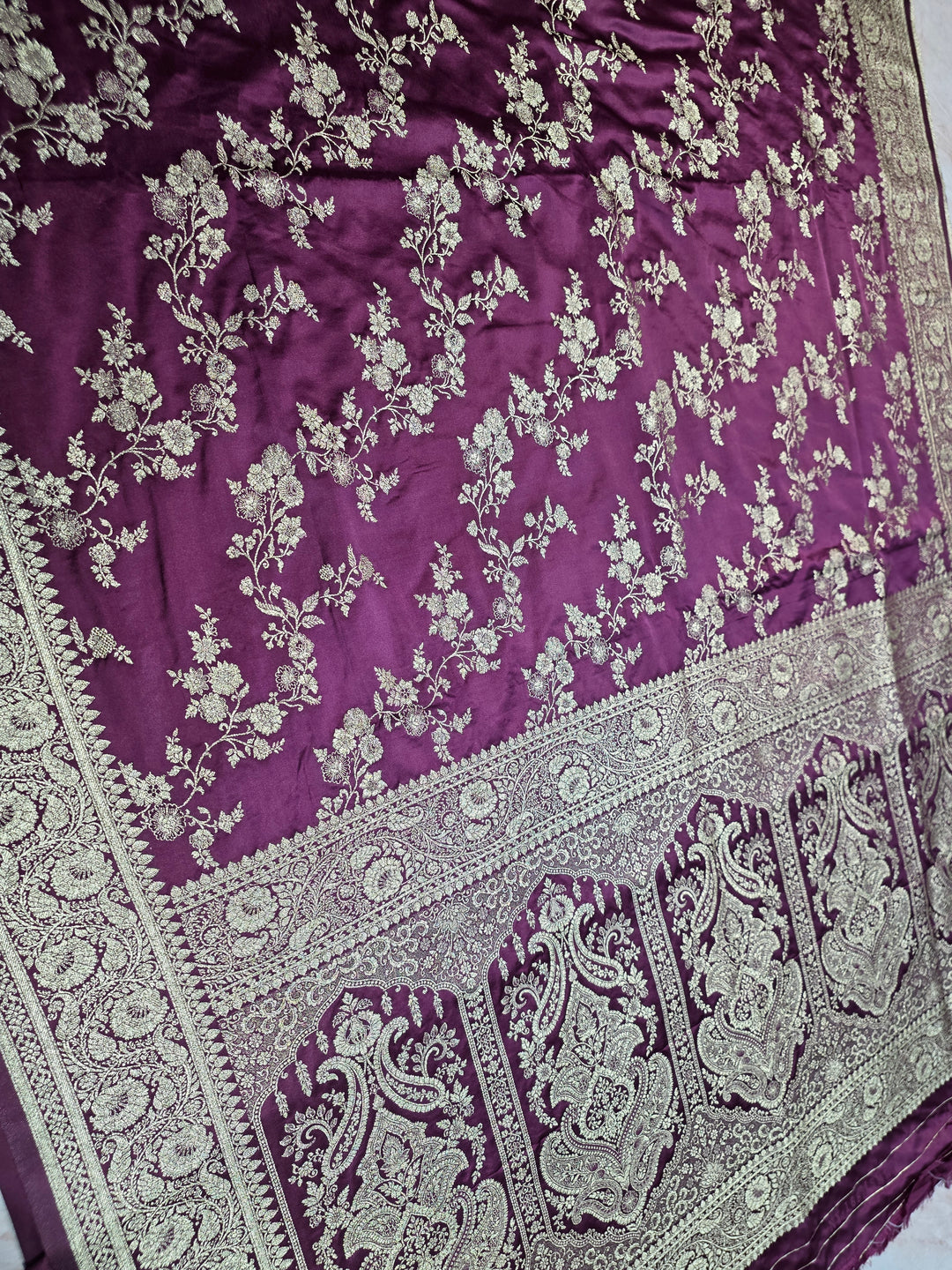 MASHRU KATAN SILK IN MAGENTA COLOUR WITH GOLD ZARIWORK