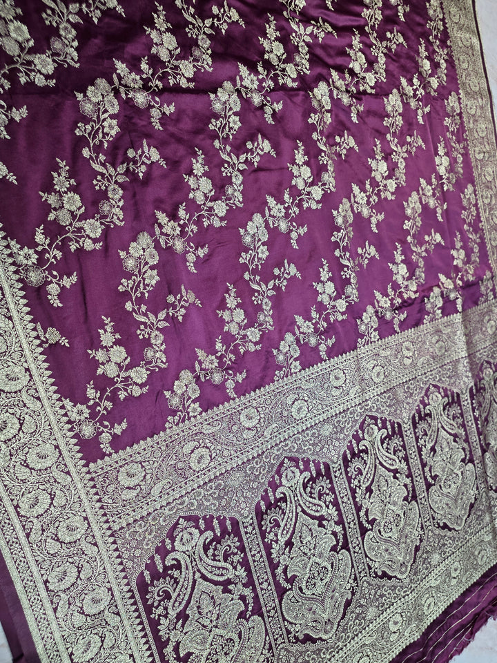 MASHRU KATAN SILK IN MAGENTA COLOUR WITH GOLD ZARIWORK