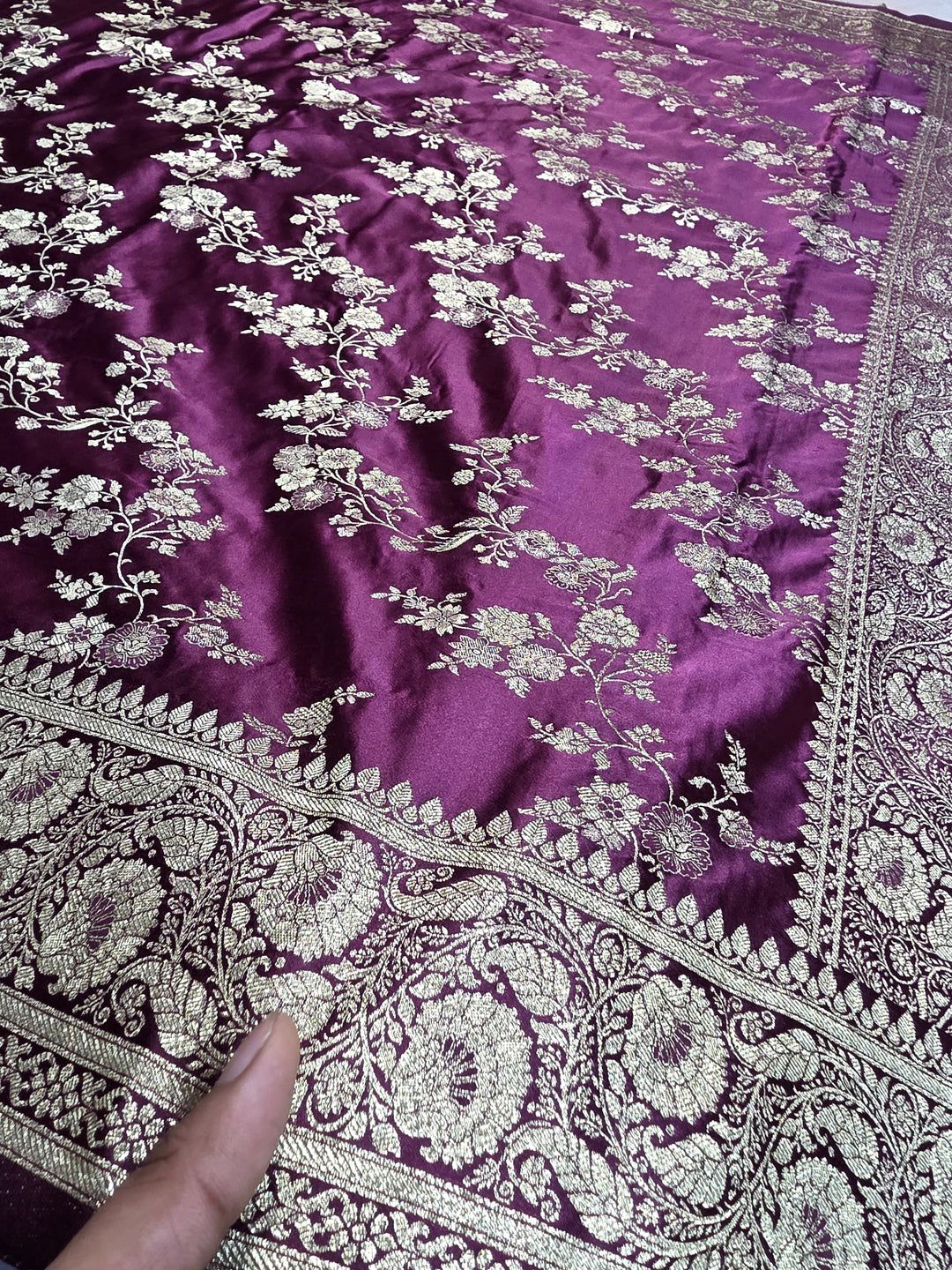 MASHRU KATAN SILK IN MAGENTA COLOUR WITH GOLD ZARIWORK