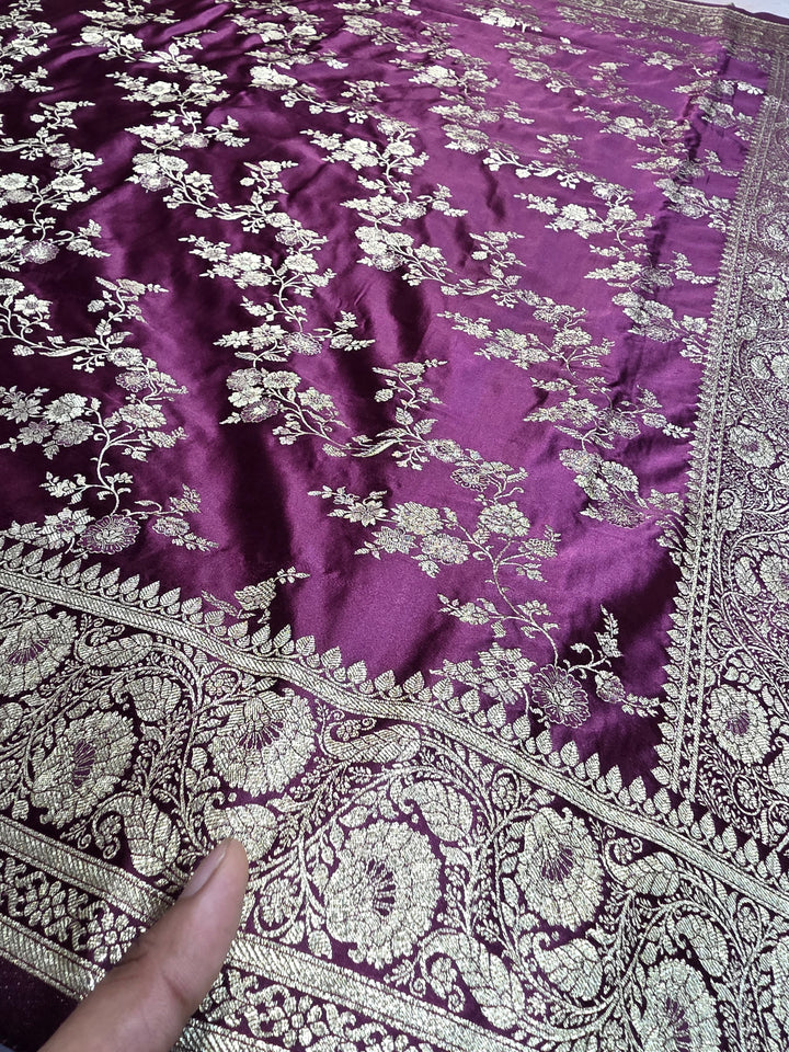 MASHRU KATAN SILK IN MAGENTA COLOUR WITH GOLD ZARIWORK