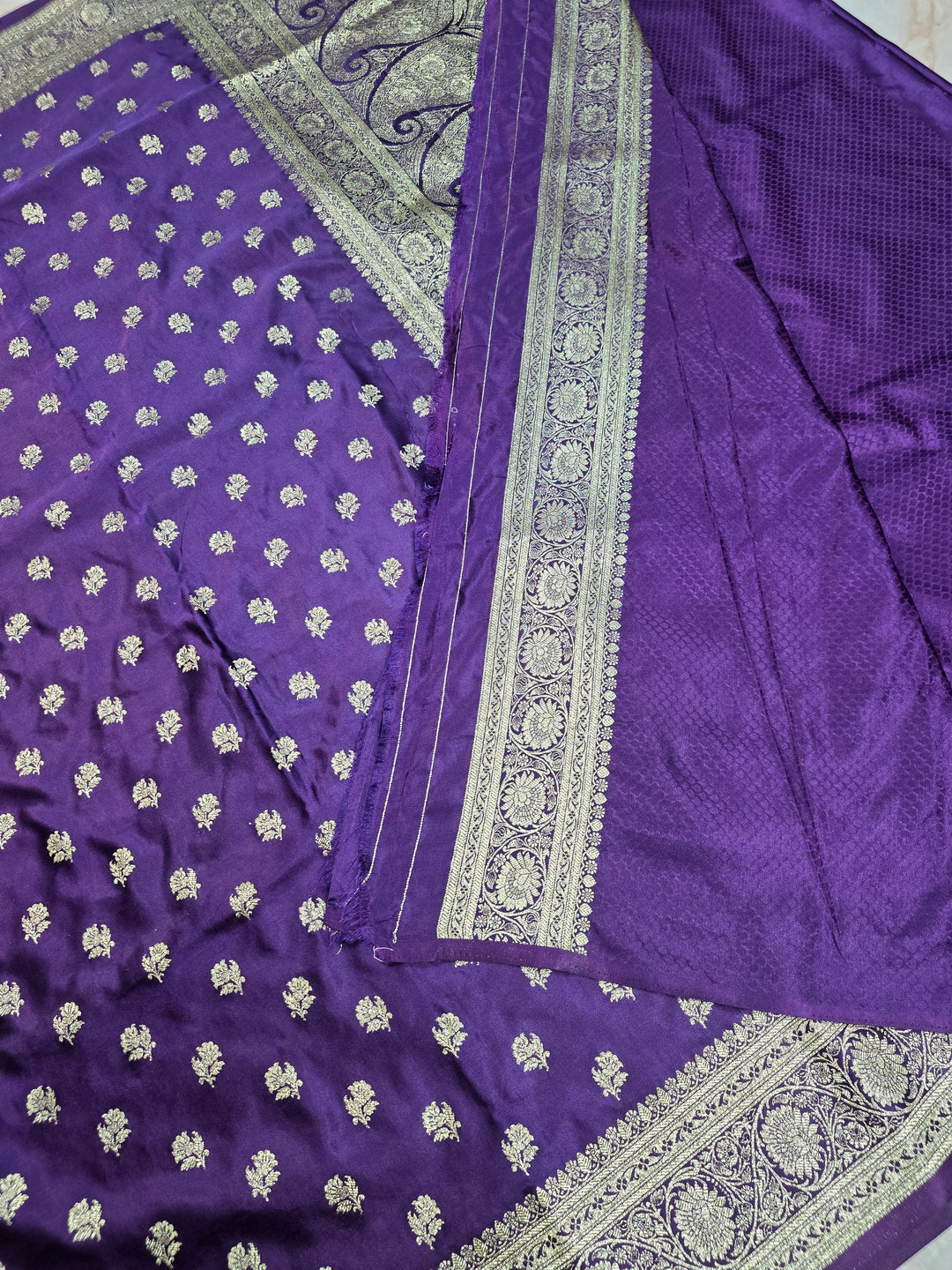 MASHRU KATAN SILK IN ROYAL PURPLE WITH GOLD ZARIWORK