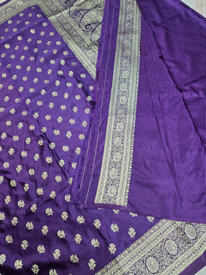MASHRU KATAN SILK IN ROYAL PURPLE WITH GOLD ZARIWORK