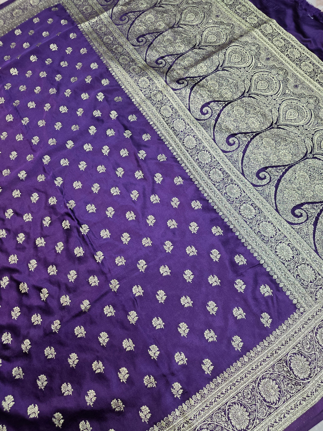 MASHRU KATAN SILK IN ROYAL PURPLE WITH GOLD ZARIWORK