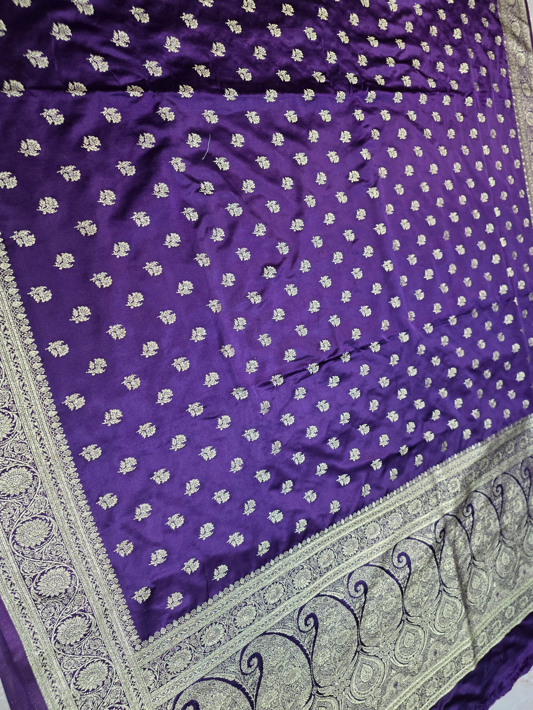 MASHRU KATAN SILK IN ROYAL PURPLE WITH GOLD ZARIWORK