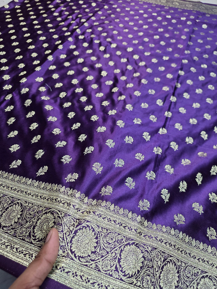 MASHRU KATAN SILK IN ROYAL PURPLE WITH GOLD ZARIWORK