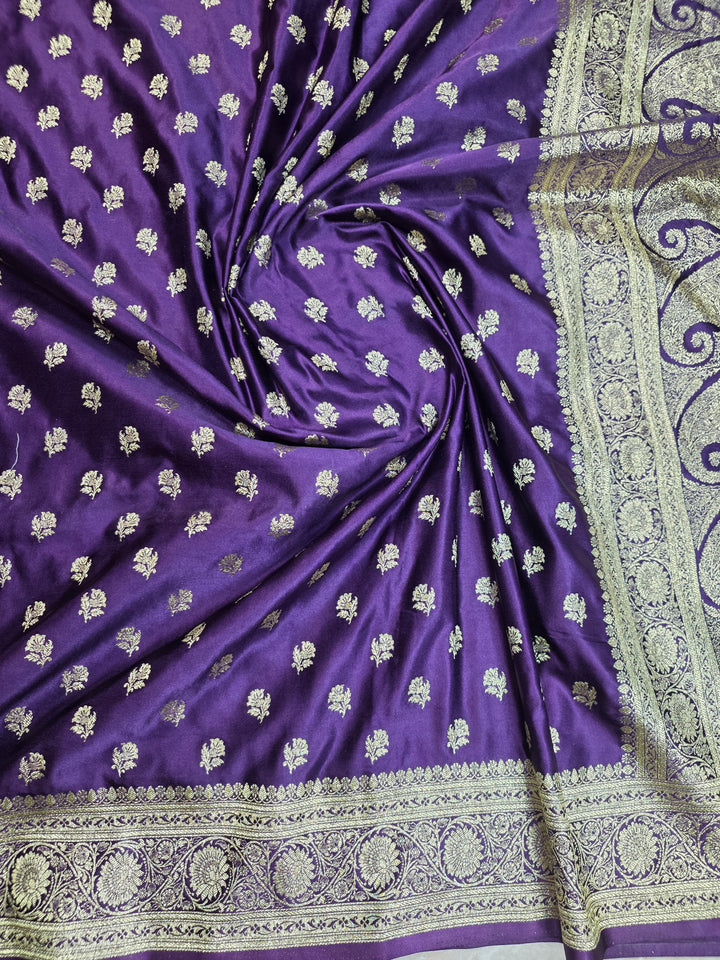 MASHRU KATAN SILK IN ROYAL PURPLE WITH GOLD ZARIWORK