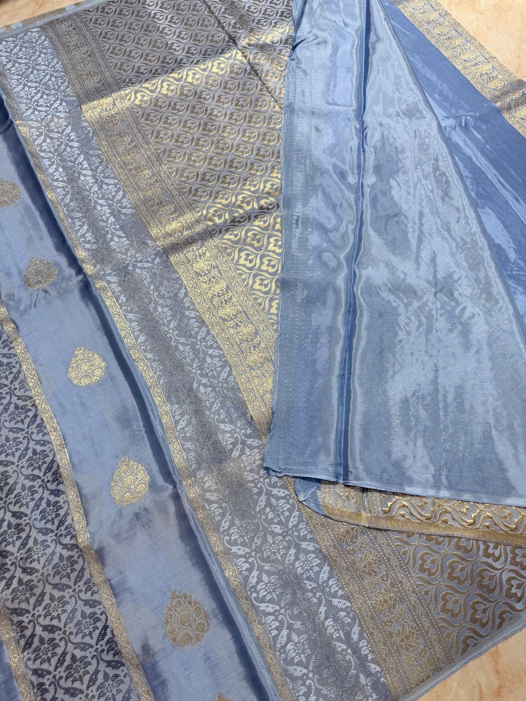 PREMIUM KOREAN VISCOSE FABRIC SAREE IN LIGHT SKY GREY COLOUR SHADE WITH DESIGNER