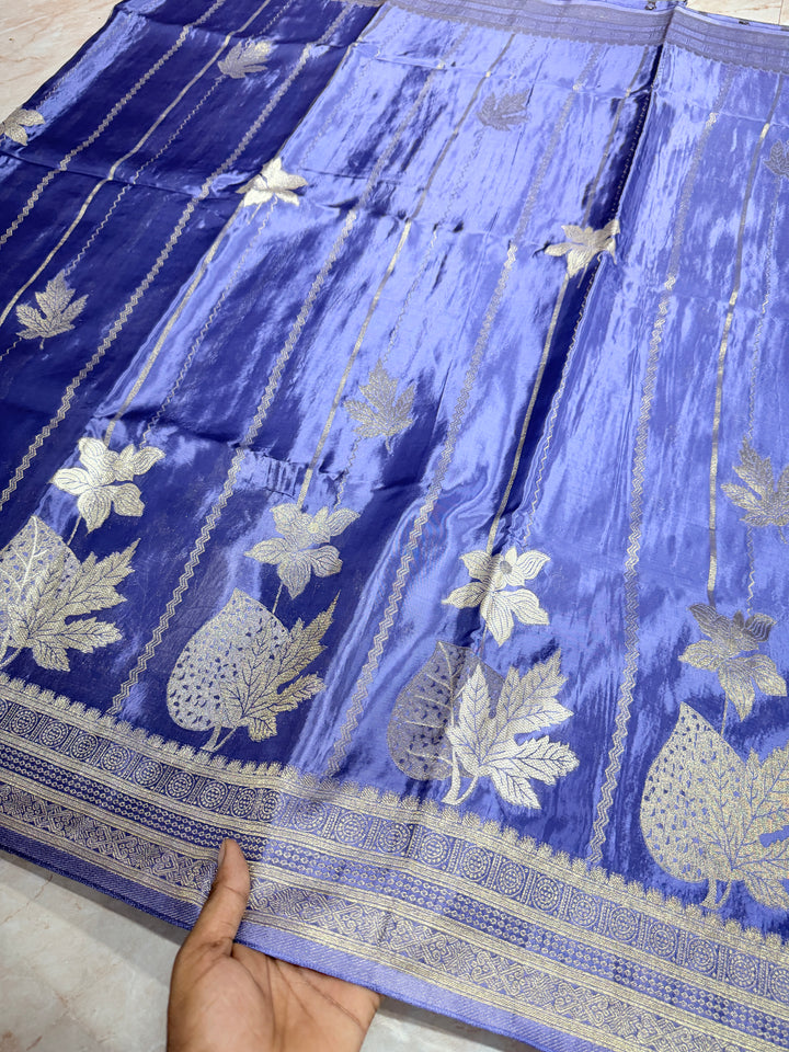 KOREAN SILK IN MATALLIC LIGHT LEVENDER WITH GOLD AND SILVER ZARI WORK