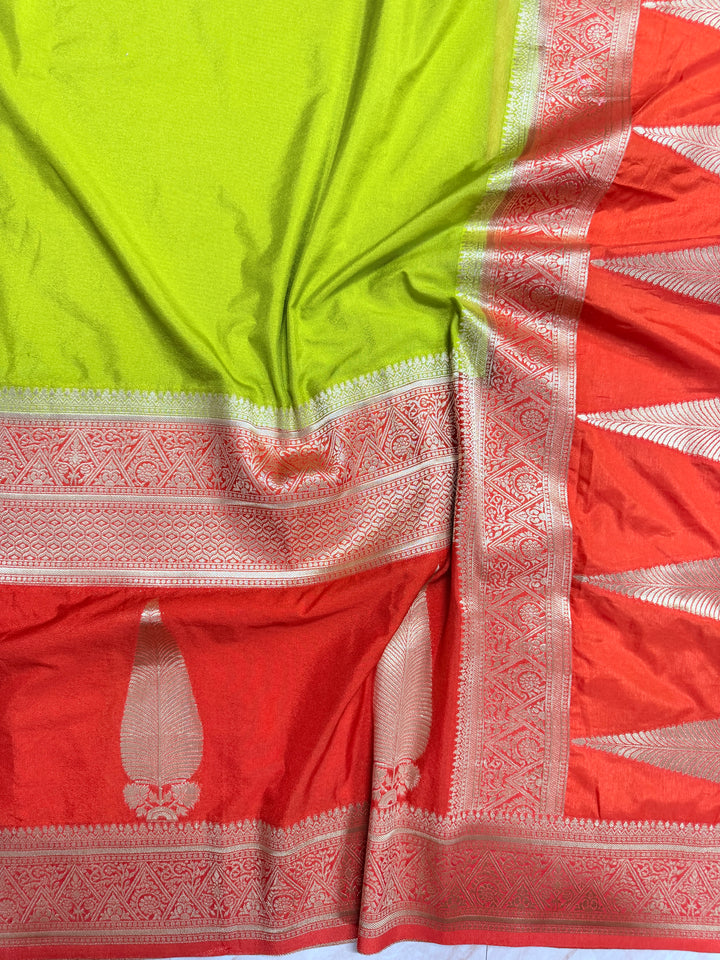KHADDI GEORGETTE WITH KAIRI BOOTA IN DEVDAS AND ORANGE BORDER