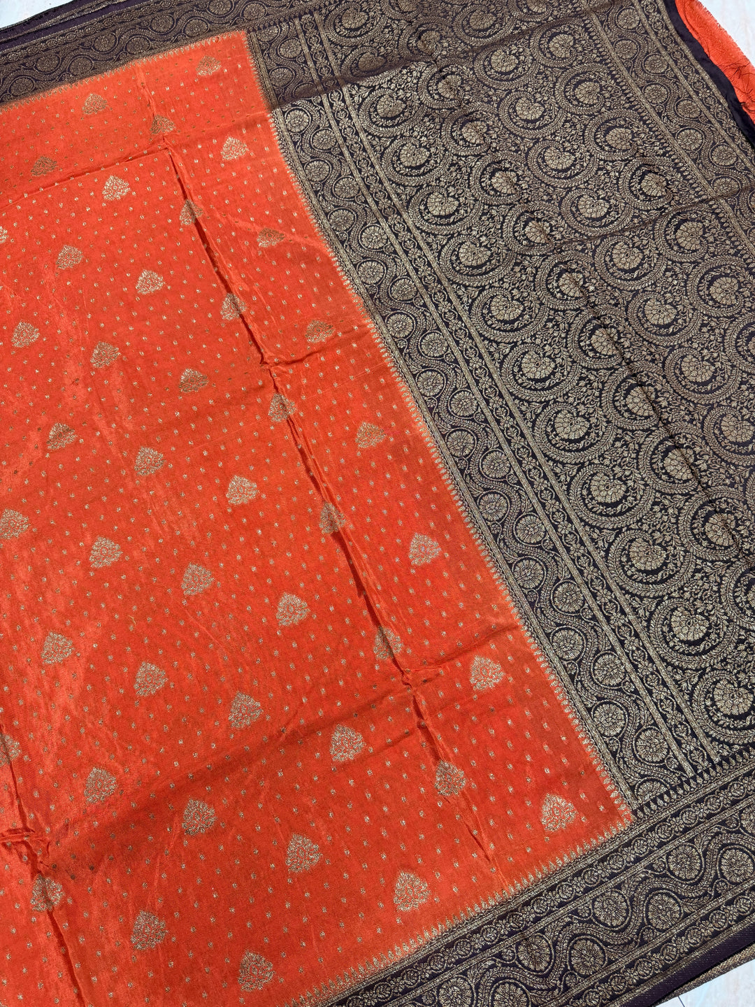 PREMIUM SEMI KHADDI VISCOSE GEORGETTE SAREE IN RUST ORANGE COLOUR SHADE WITH CHOCOLATE BORDER