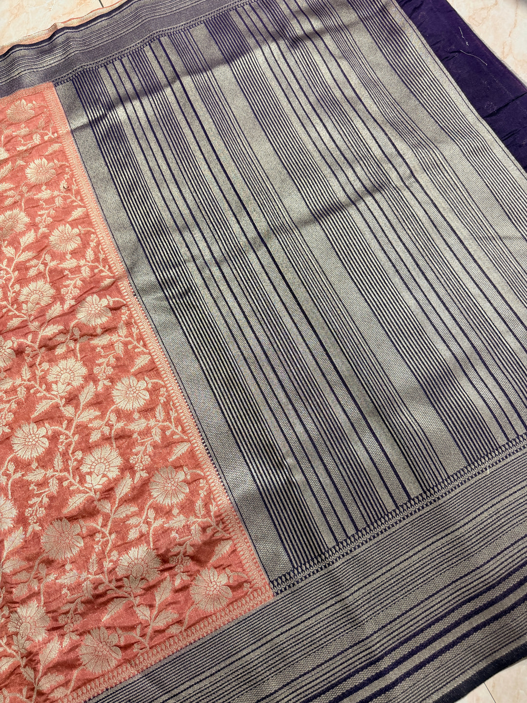 PAPER SILK WITH FLORAL JAAL DESIGN IN DUSTY CORAL COLOUR SHADE
