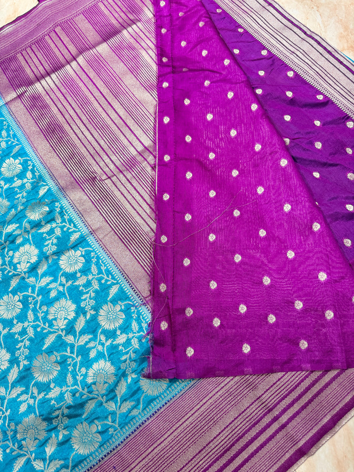PAPER SILK WITH FLORAL JAAL DESIGN IN SKY BLUE COLOUR SHADE