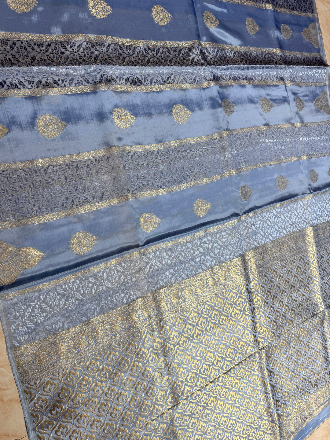 PREMIUM KOREAN VISCOSE FABRIC SAREE IN LIGHT SKY GREY COLOUR SHADE WITH DESIGNER