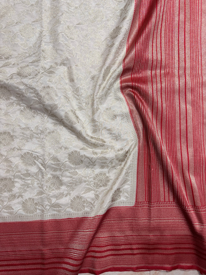 PAPER SILK WITH FLORAL JAAL DESIGN IN OFF WHITE COLOUR SHADE