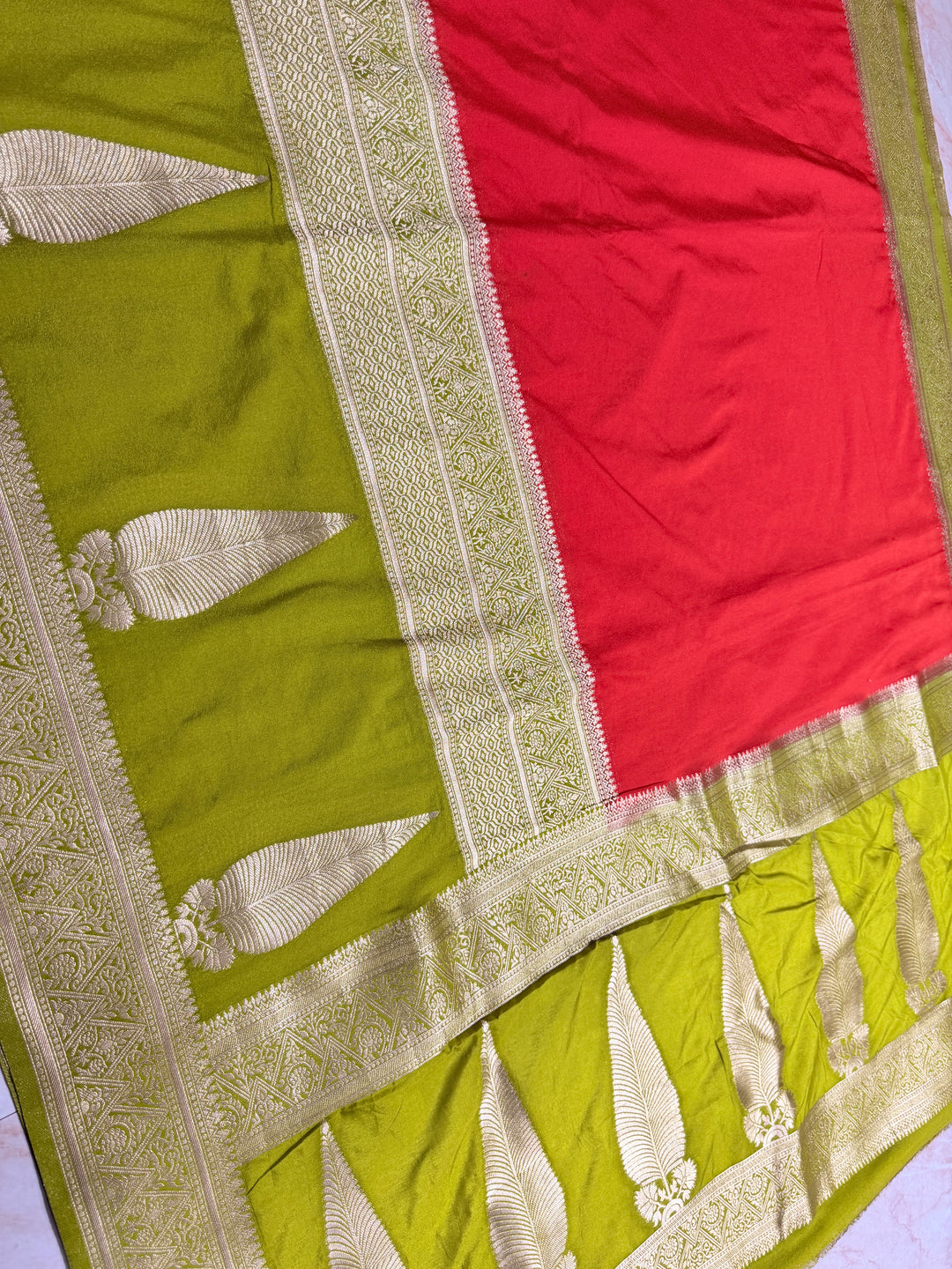 KHADDI GEORGETTE WITH KAIRI BOOTA IN ORANGE AND DEVDAS BORDER