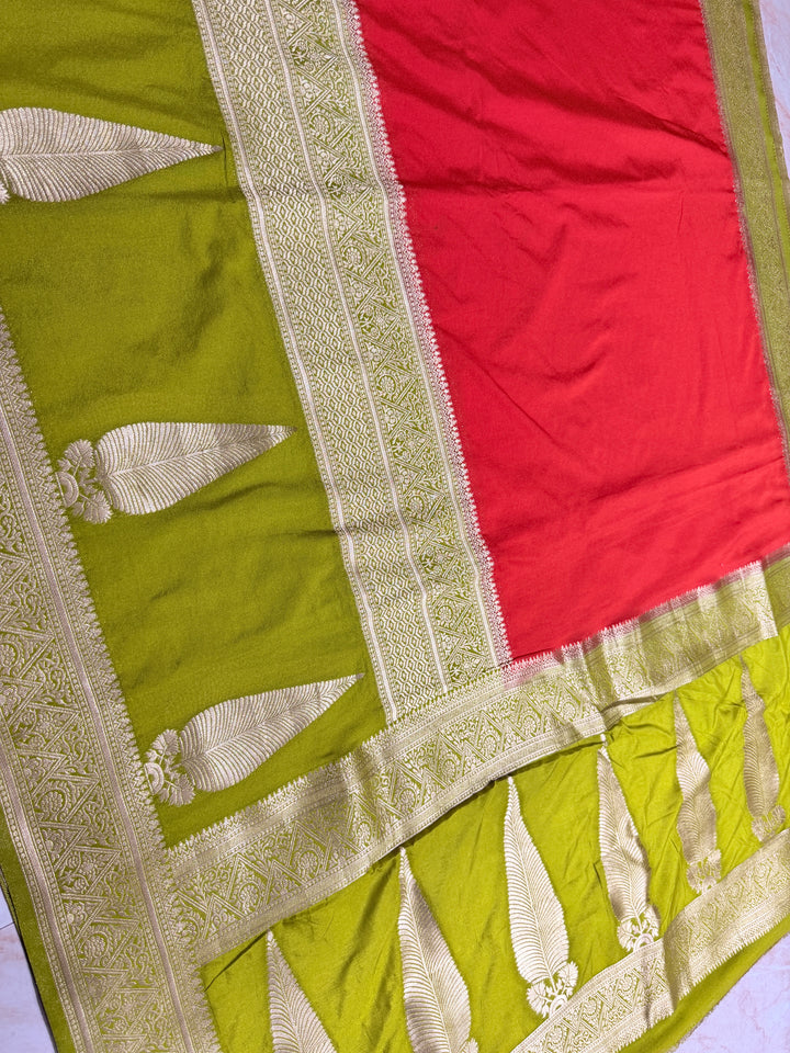 KHADDI GEORGETTE WITH KAIRI BOOTA IN ORANGE AND DEVDAS BORDER
