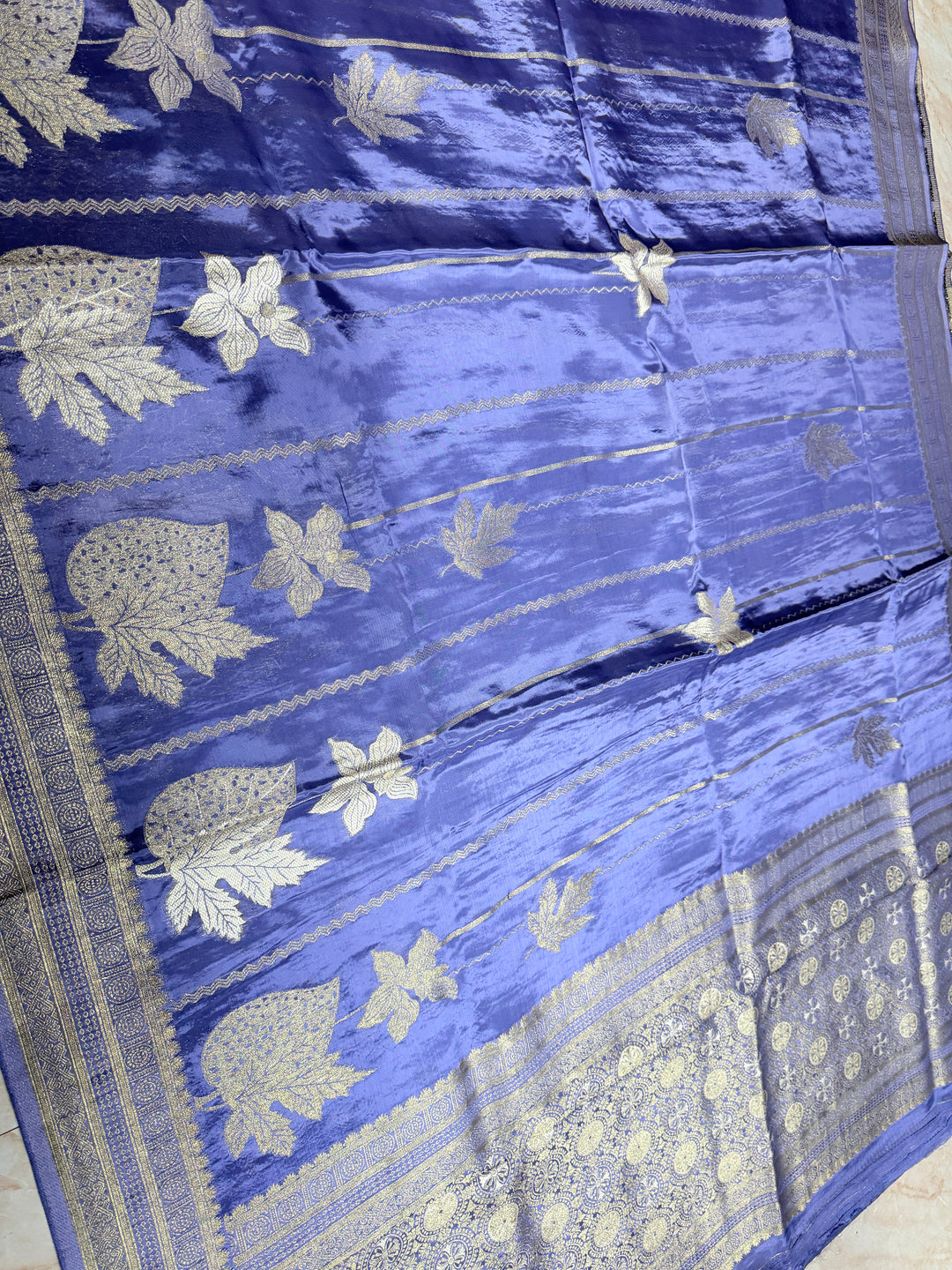 KOREAN SILK IN MATALLIC LIGHT LEVENDER WITH GOLD AND SILVER ZARI WORK