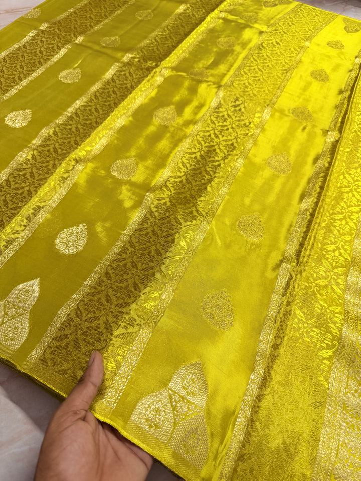 PREMIUM KOREAN VISCOSE FABRIC SAREE IN LEMON YELLOW COLOUR SHADE WITH DESIGNER