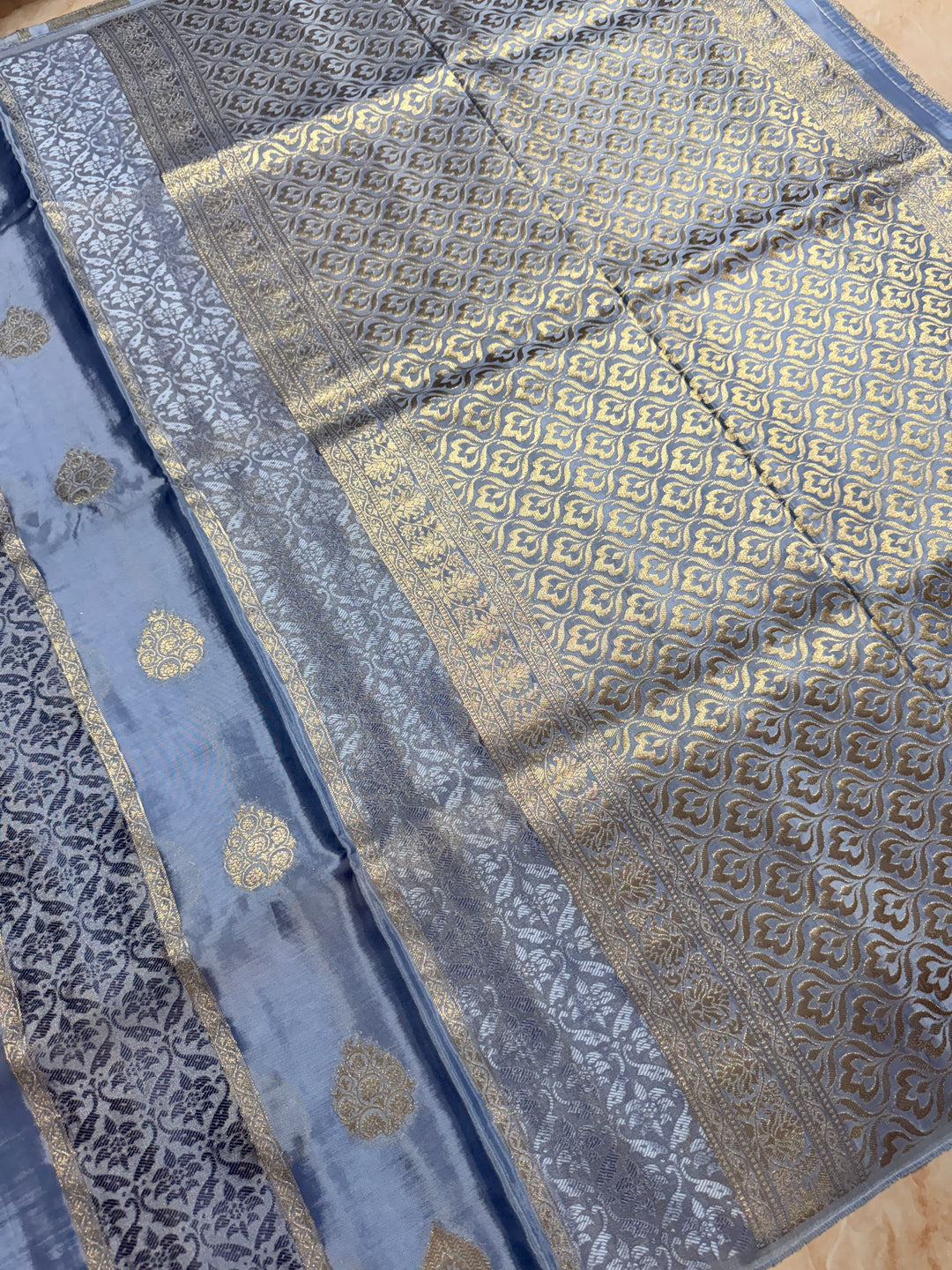 PREMIUM KOREAN VISCOSE FABRIC SAREE IN LIGHT SKY GREY COLOUR SHADE WITH DESIGNER
