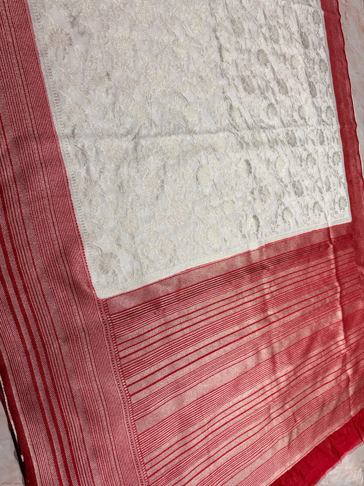 PAPER SILK WITH FLORAL JAAL DESIGN IN OFF WHITE COLOUR SHADE