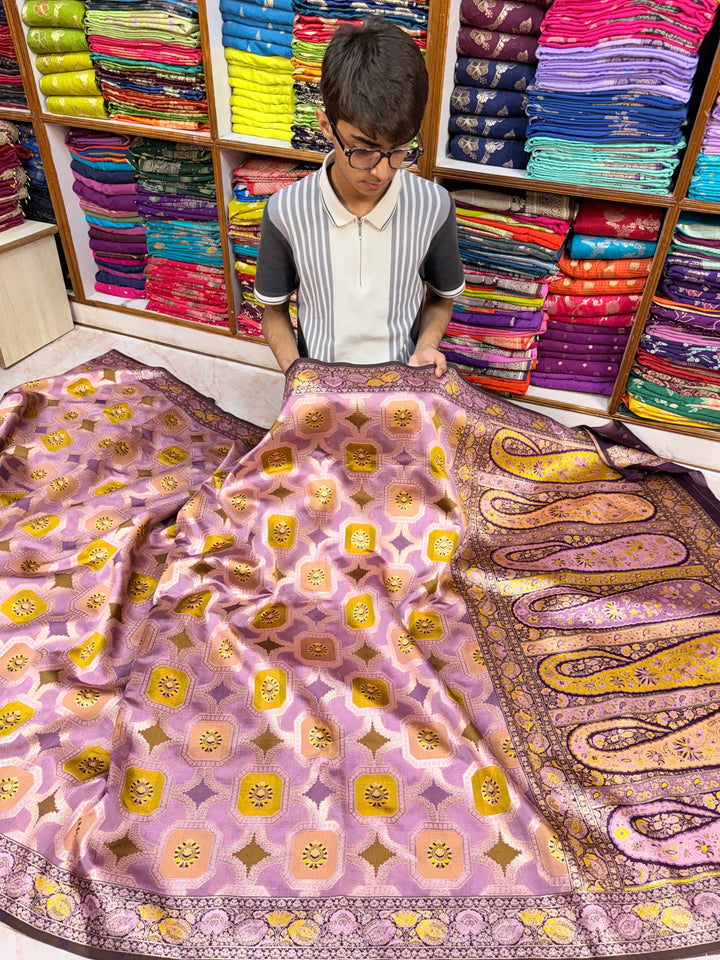 ONION PINK WITH MINAKARI MUTICOLOUR DETALING RANGKAAT SAREE IN SEMI SOFT SILK