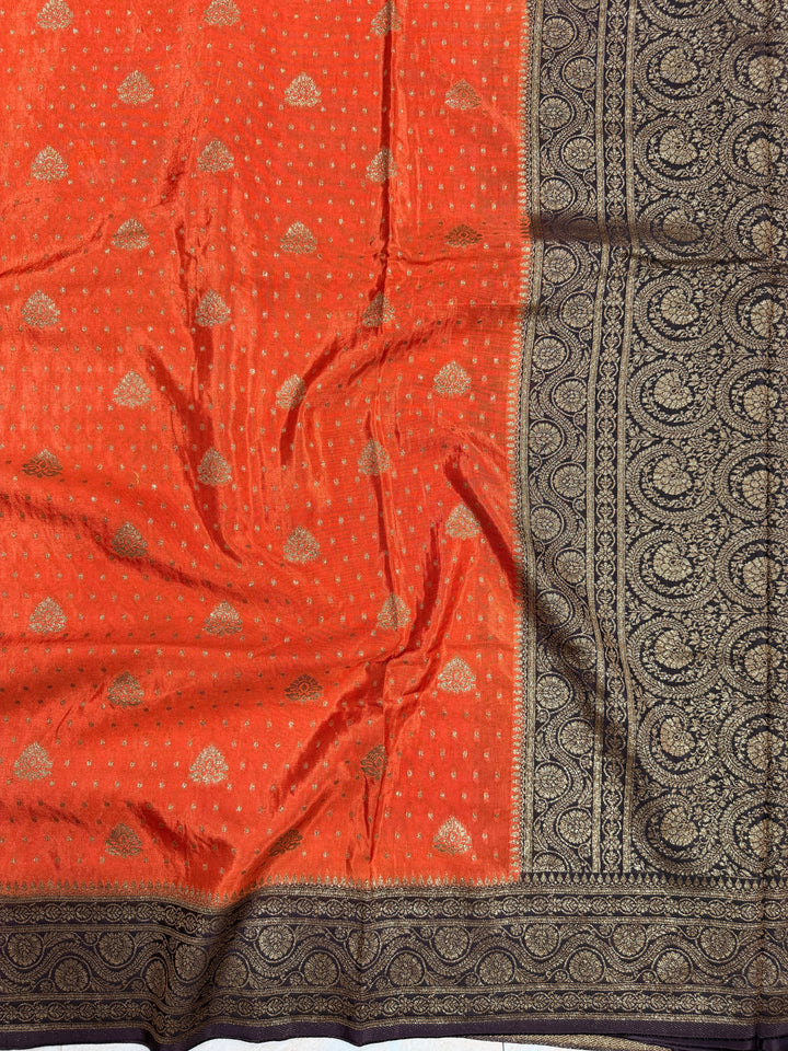 PREMIUM SEMI KHADDI VISCOSE GEORGETTE SAREE IN RUST ORANGE COLOUR SHADE WITH CHOCOLATE BORDER