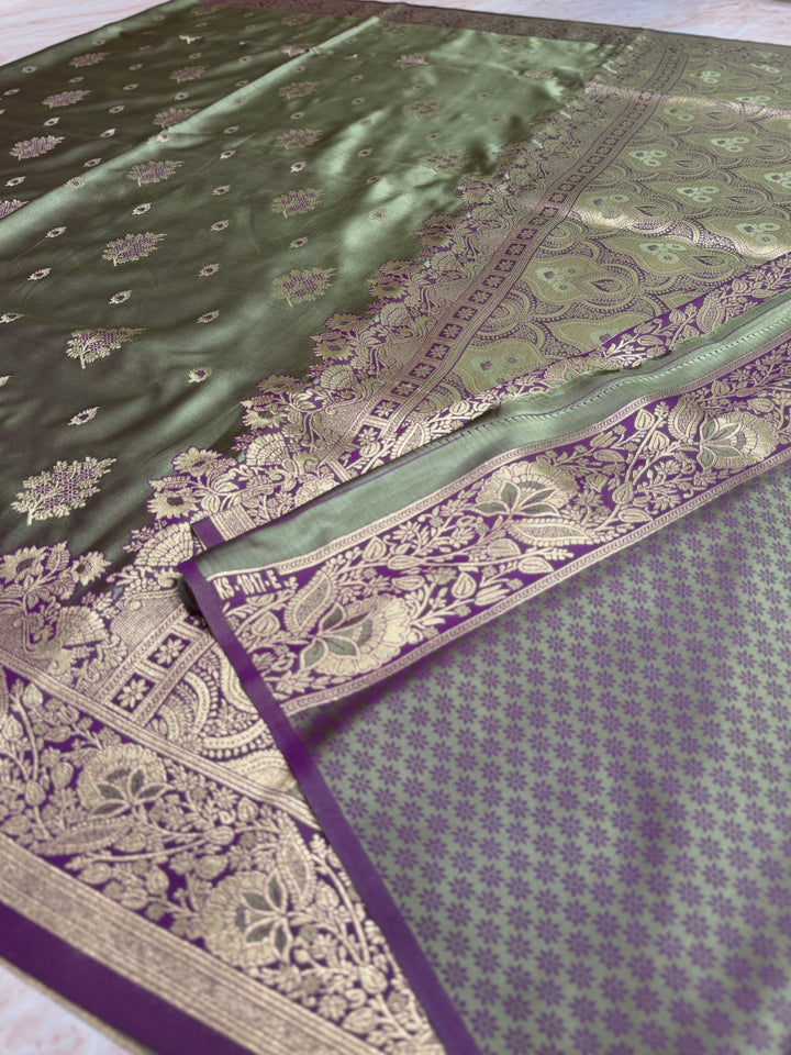 MAHENDI COLOUR WITH MASHRU KATAN FABRIC IN MEENAKARI SAREE