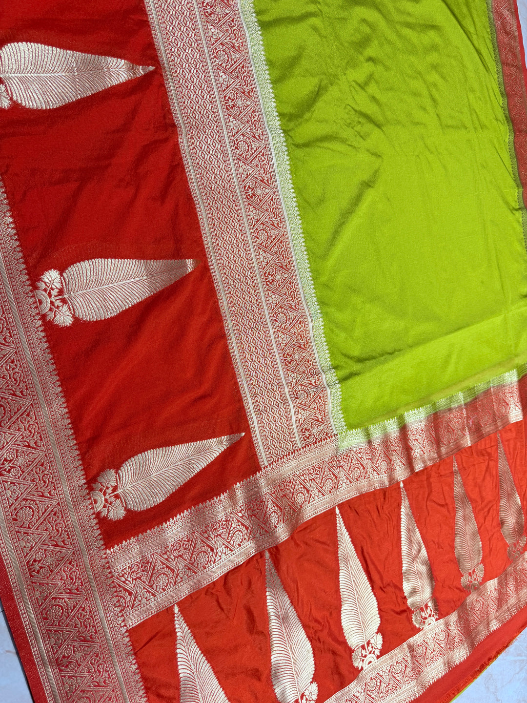 KHADDI GEORGETTE WITH KAIRI BOOTA IN DEVDAS AND ORANGE BORDER