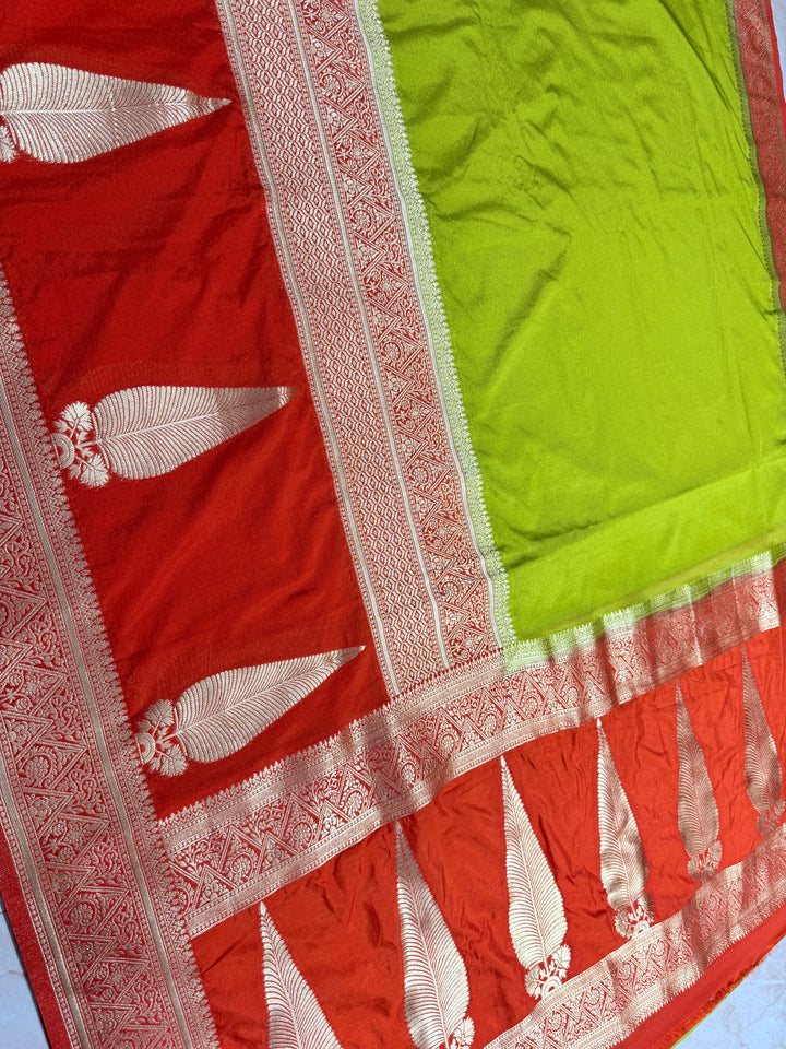 KHADDI GEORGETTE WITH KAIRI BOOTA IN DEVDAS AND ORANGE BORDER