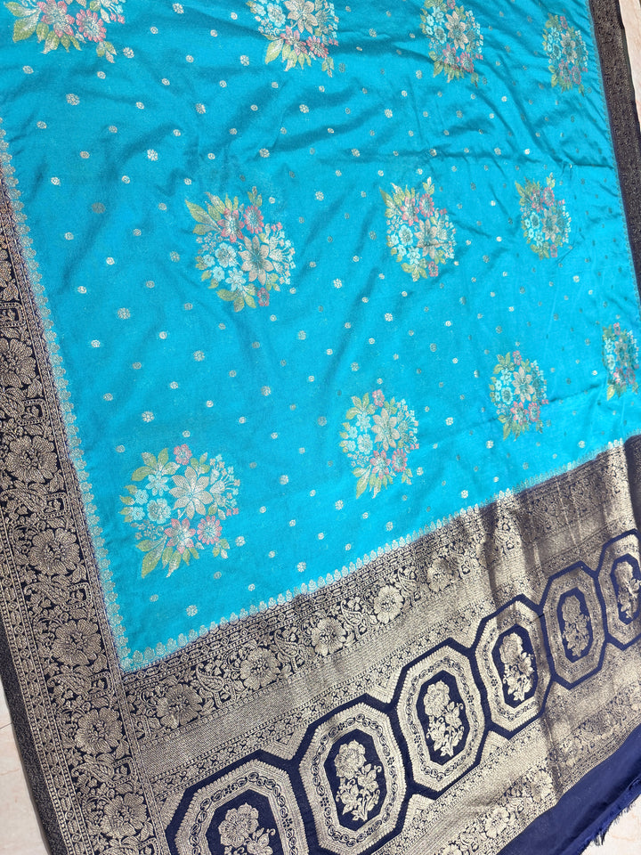 KHADDI GEORGETTE WITH PANCHRANG BOOTA IN PEACOCK COLOUR SHADE