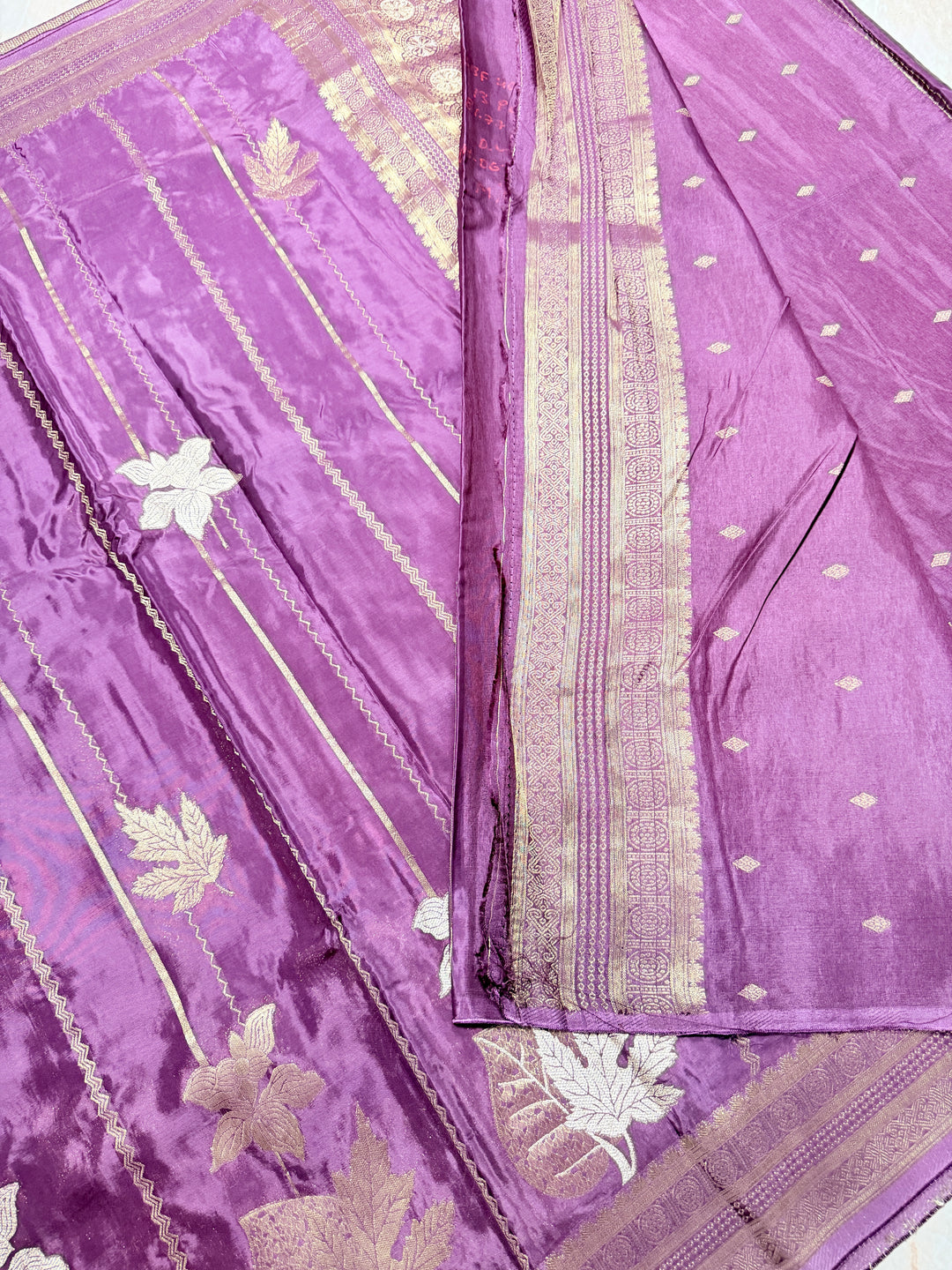 KOREAN SILK IN WINE WITH GOLD AND SILVER ZARI WORK