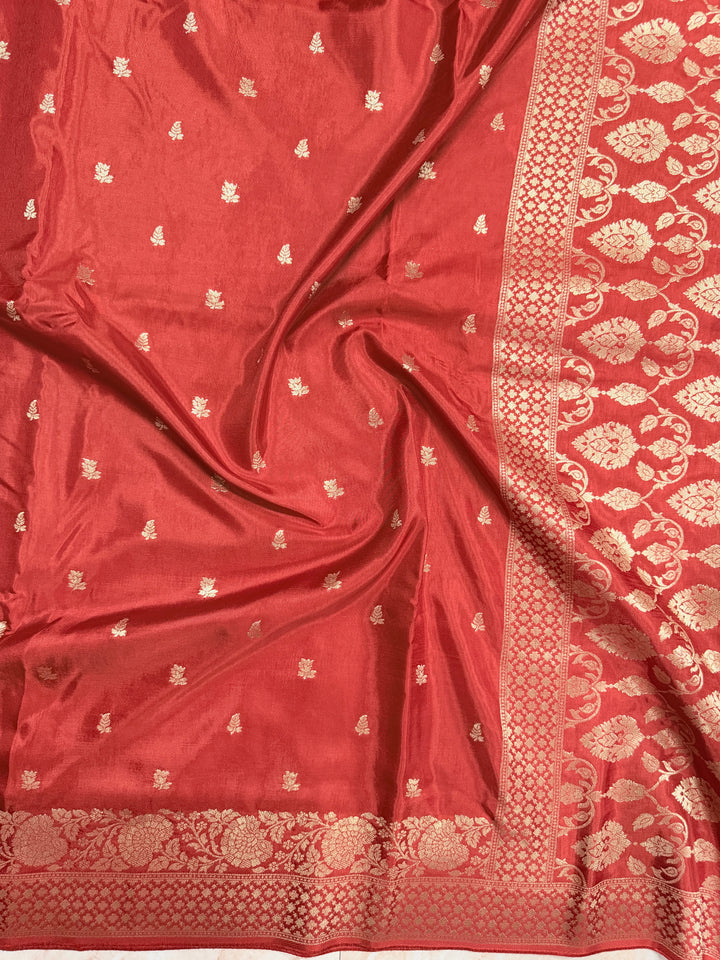 PREMIUM RUSSIAN VISCOSE SILK FABRIC SAREE IN MATALLIC RED COLOUR SHADE