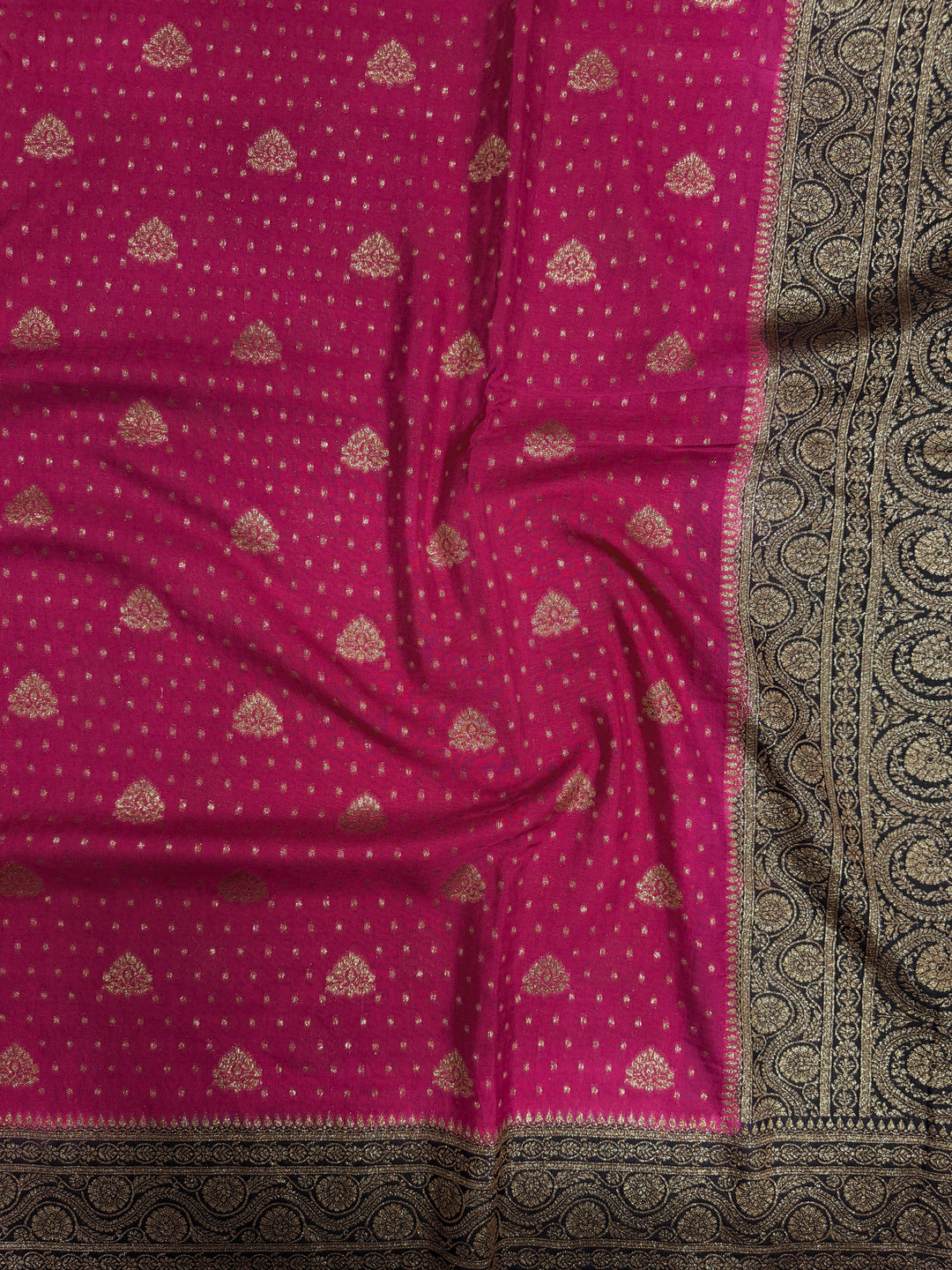 PREMIUM SEMI KHADDI VISCOSE GEORGETTE SAREE IN CHERRY COLOUR SHADE WITH CHOCOLATE  BORDER